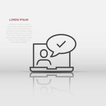 People with laptop computer icon in flat style. Pc user check mark vector i.. Illustrazione stock