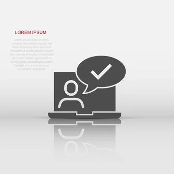 People with laptop computer icon in flat style. Pc user check mark vector i.. 스톡 일러스트