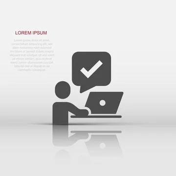 People with laptop computer icon in flat style. Pc user check mark vector i.. Stock Illustration