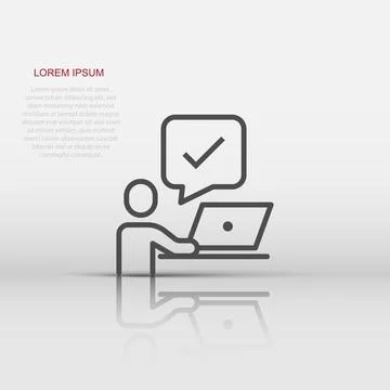People with laptop computer icon in flat style. Pc user check mark vector i.. Illustrazione stock