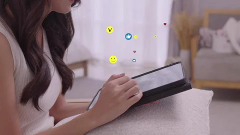 People laugh enjoy fun chat typing on app, relax watch viral live video pla.. Stock Footage 252242628