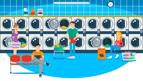 People in a laundomat Stock Illustration