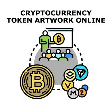 People learning about cryptocurrency tokens and digital finance Stock Illustration
