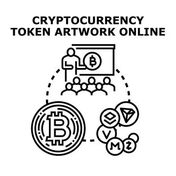 People learning about cryptocurrency tokens and digital finance Stock Illustration