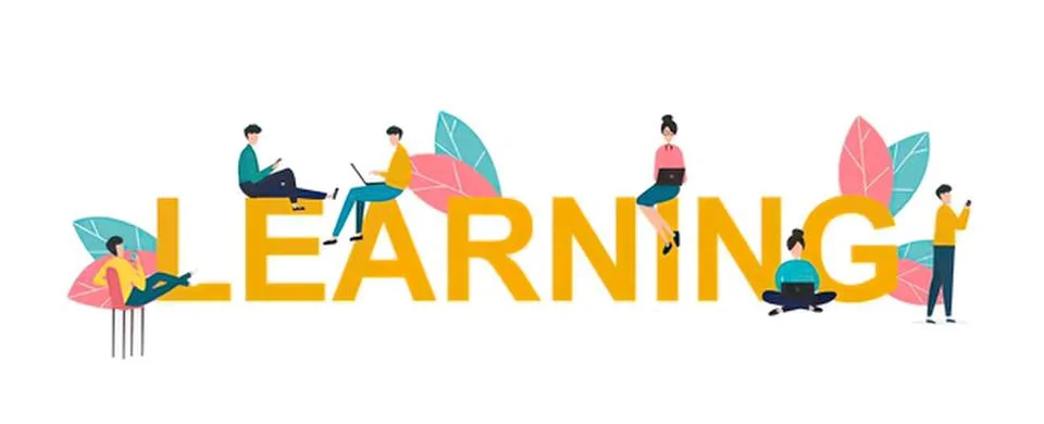 People learning and working around the word learning Ilustração Stock