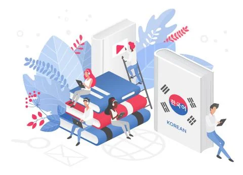 People learning Korean language isometric 3d vector illustration. Korea Distance イラスト素材
