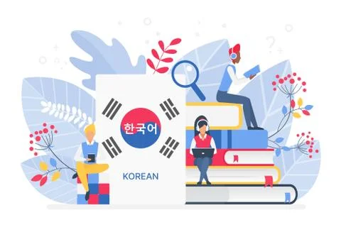 People learning Korean language vector illustration. Korea Distance education Stock Illustration