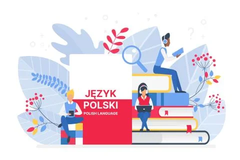 People learning Polish language vector illustration. Poland Distance education Stock Illustration