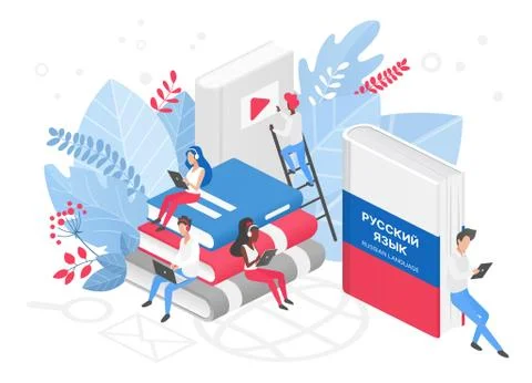 People learning russian language vector isometric 3d illustration. Russia Stock Illustration