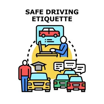 People learning safe driving etiquette and rules Illustrazione stock