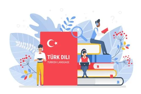 People learning Turkish language vector illustration. Turkey distance education Stock Illustration