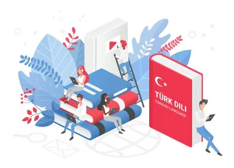 People learning Turkish language vector isometric 3d illustration. Turkey イラスト素材