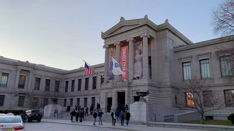 People leaving Boston Museum of Fine Arts Stock Footage