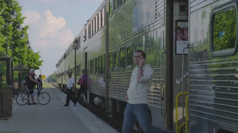 People Leaving Commuter Train Stock Footage 35280196