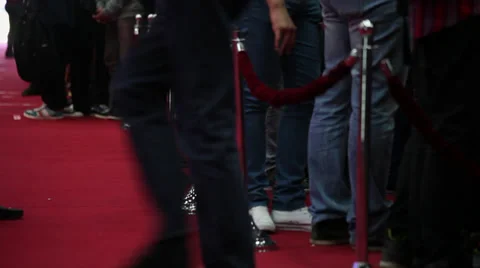 People legs standing in line on red carpet, long queues of young people waiting Stock Footage 38293553