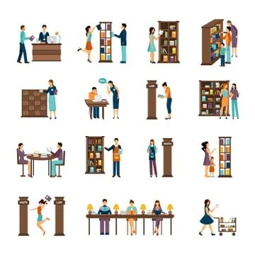 People In Library Icon Set Illustrazione stock