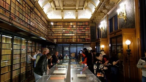 People at library interiors of the castle Stock Footage 112863773