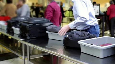 People in line at Airport security check Stock Footage