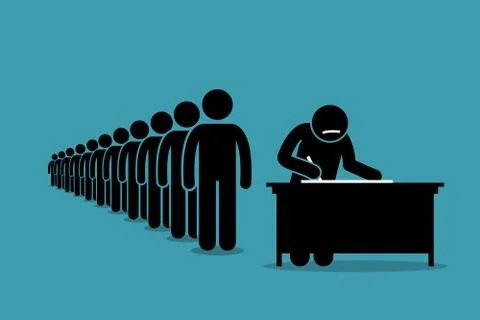 People in line and queue signing for petition with signatures. Illustrazione stock