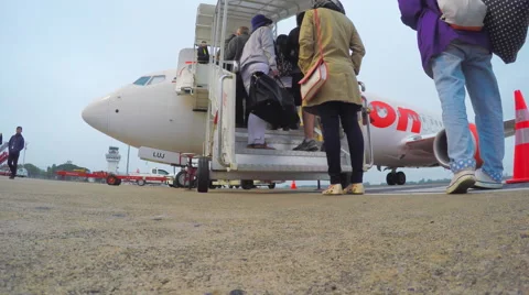 People in Line before Boarding the Plane Stock Footage 61240288