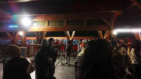 People line up in queue at early morning to catch magical sunrise at top of Stock Footage 317293371