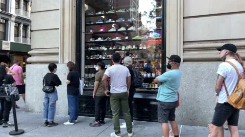 People lined up outside sneaker store in New York City NYC Video stock 160520003