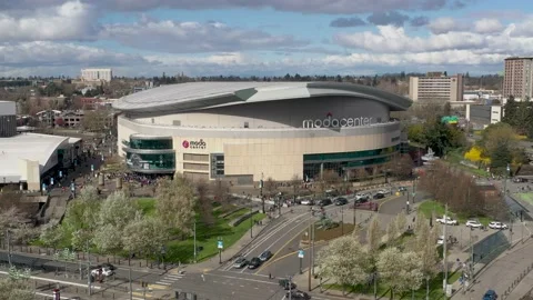 People lining up to enter the Moda Center arena in Portland Oregon. Stock Footage 218412020