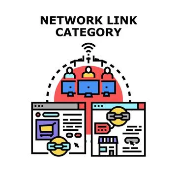 People linking to various website categories in a network Stock Illustration