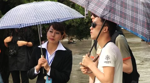 People listen to the guide visiting the Big Wild Goose pagoda in Xian, China. Stock Footage 64933028