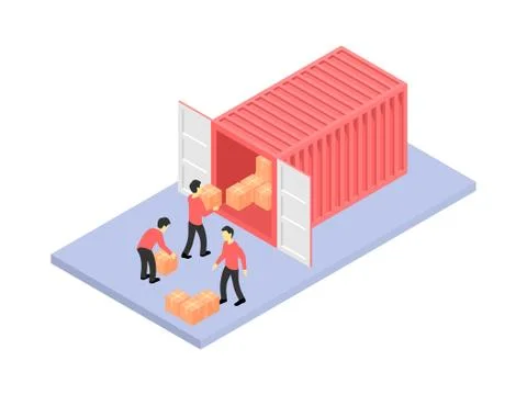 People loading boxes into cargo container Stock Illustration