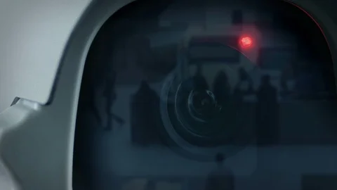 People In Lobby Area Reflection On CCTV Camera Stock Footage 121594150