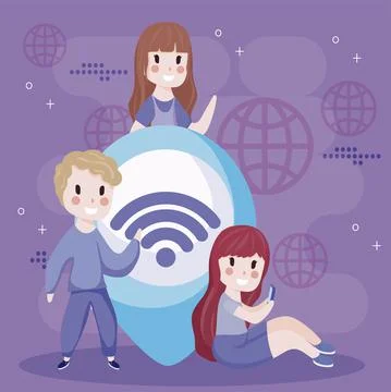 People with location pointer internet social media cartoon イラスト素材