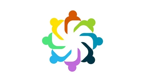 People logo. Group teamwork symbol of eight persons  in a circle.4K resolution m Stock Footage 98560142