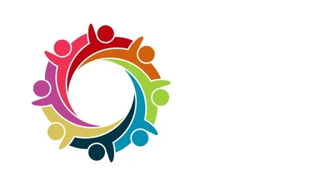 People logo. Group teamwork symbol of eight persons  in a circle.4K resolution m Stock Footage 100178708