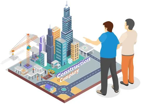 People look at layout of future modern city. Construction project management Stock Illustration