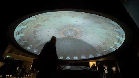 People look at projection ceiling screen - video mapping exhibition, Istanbul Video stock 339777987