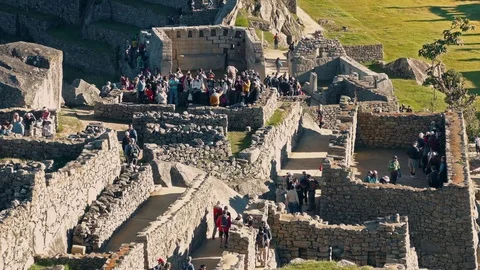 People Looking Around Ancient City Ruins Stock Footage