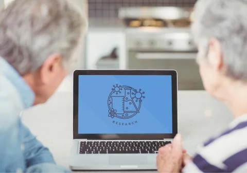 People looking at a computer with education icon on the screen Foto stock
