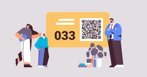 People looking at display number board in waiting room electronic queuing system Stock Illustration