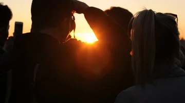People looking at sunset in Rome Stock Footage 85900816