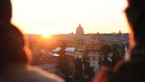 People looking at sunset in Rome Stock Footage 85900846