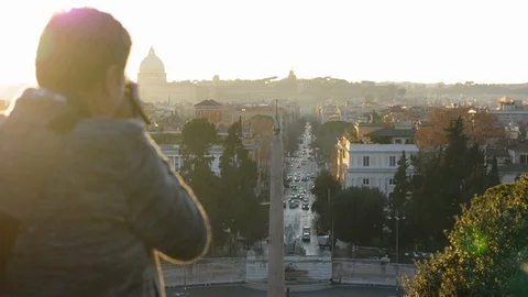 People looking at sunset in Rome Video stock 85900847