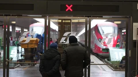People looking at the trains Stock Footage 303097116