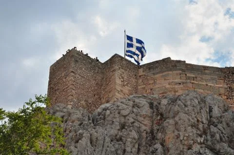 People looking at view from the acropolis Stock Photos