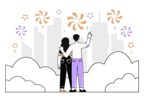 People looks at firework vector simple Stock-Illustration