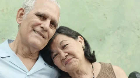 People in love, happy senior couple hugging and smiling Stock Footage