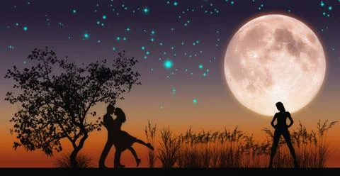People in love triangle under full Moon Stock Illustration