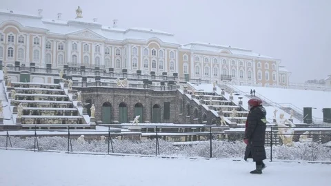 People in The Lower Park of Peterhof Stock Footage 75426368