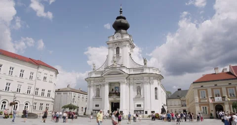 People at the main square in Wadowice. Stock Footage 313834225