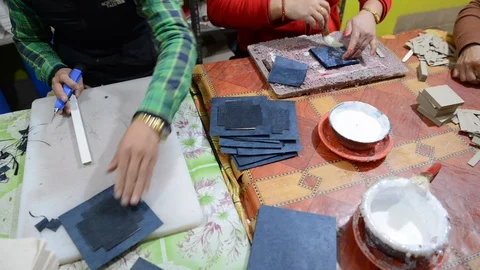 People making cardboard boxes in Kathmandu, Nepal Stock-Footage 128364656